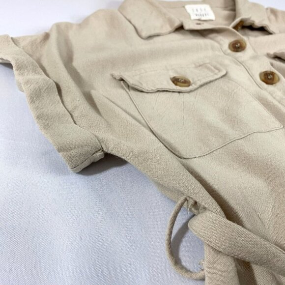 LOST + WANDER LINEN BLEND SAFARI BELTED CROPPED JUMPSUIT IN BEIGE - S - Picture 8 of 10